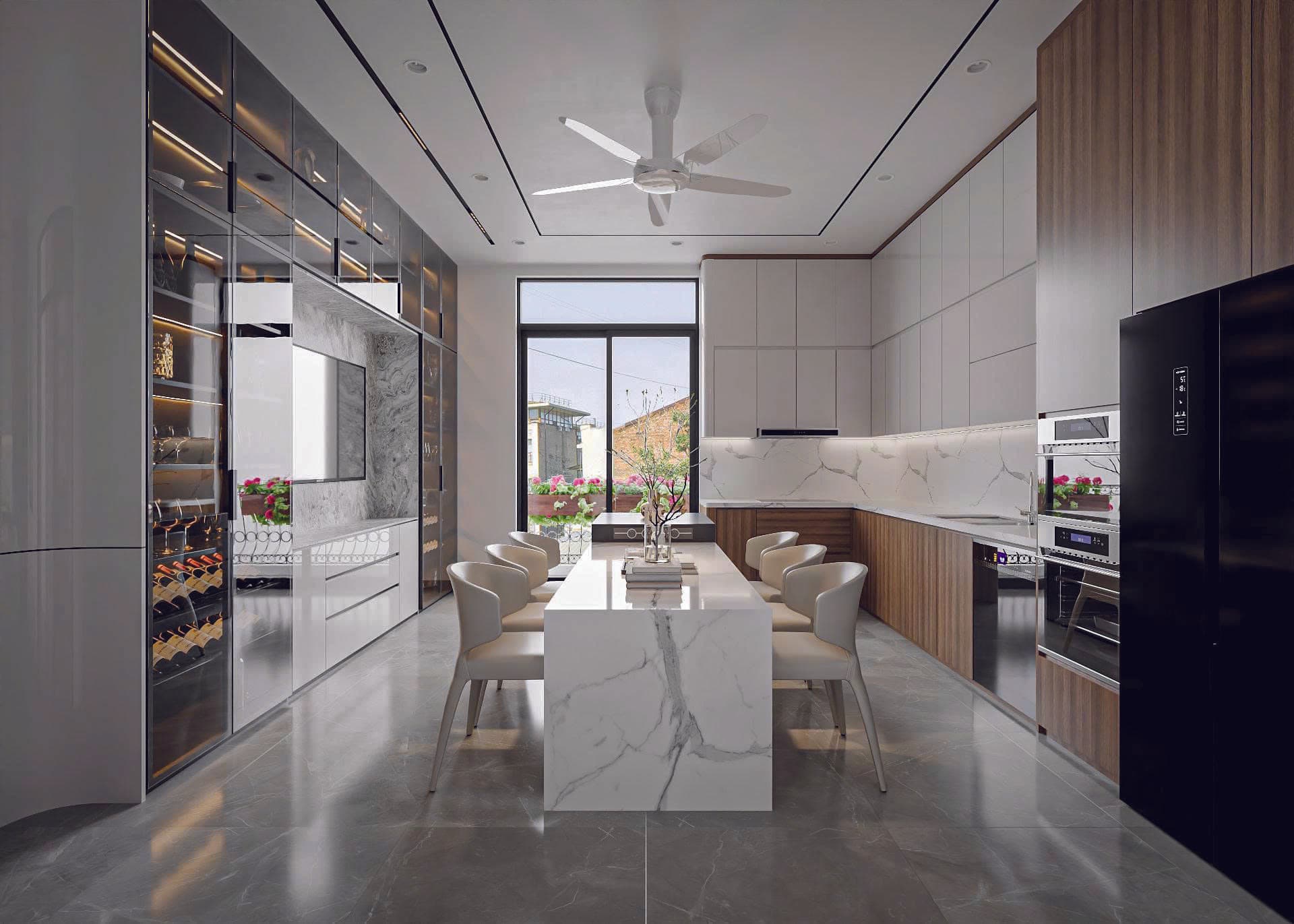 Không gian bếp gỗ công nghiệp cao cấp